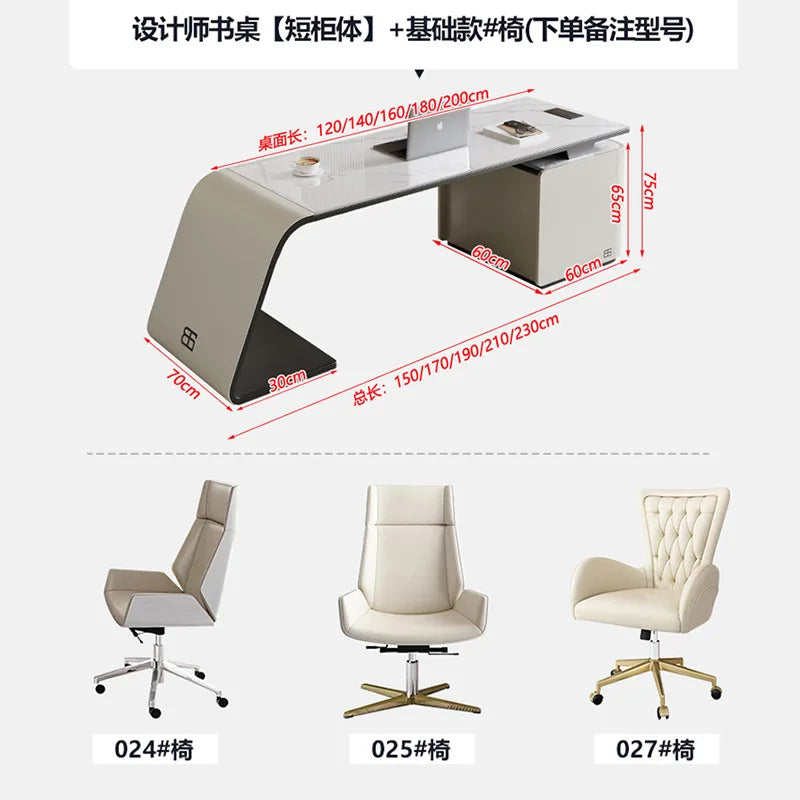 High end light luxury stone table, high-end office desk and chair combination, home L-shaped computer, high-end medical beauty