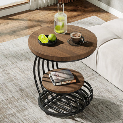 Tribesigns Gold Round End Table: 2 Tiers Faux Marble Side Table with Storage Shelf, Modern White Gold Bedside Nightstand