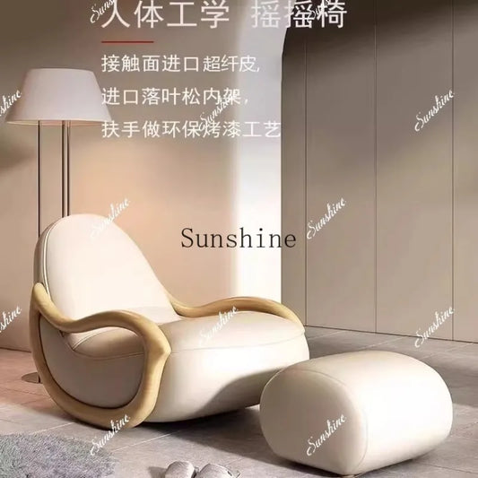Cream wind solid wood rocking chair technical cloth household balcony Chinese lazy sofa  FT
