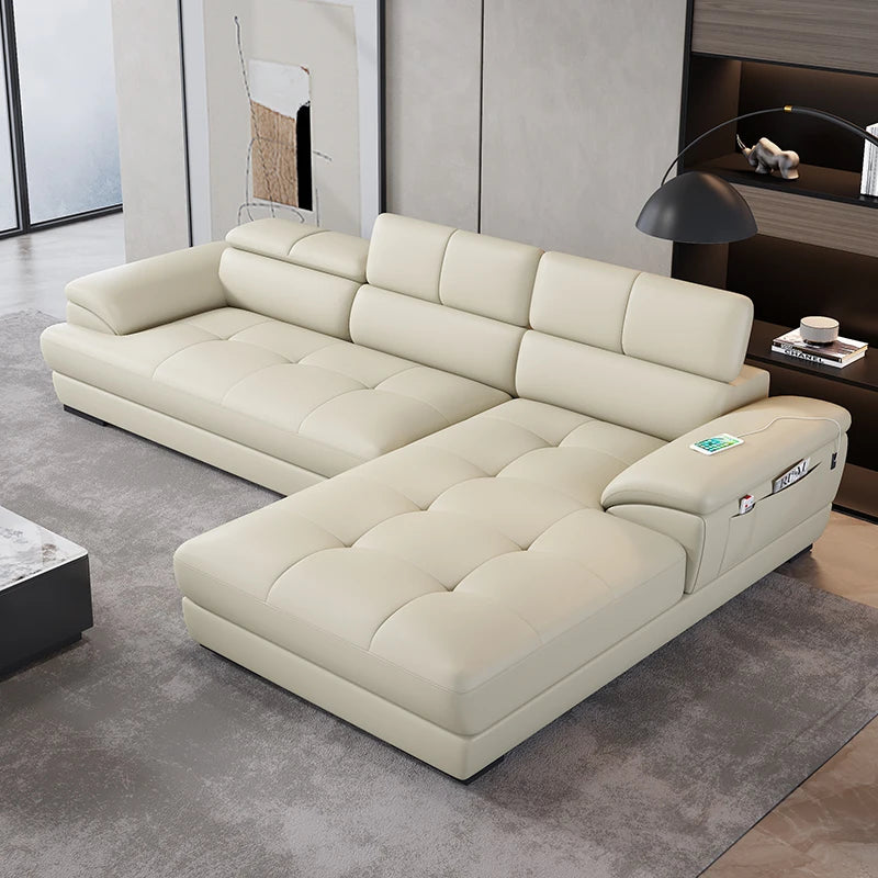 Nordic first-layer cowhide modern minimalist living room corner function minimalist full leather sofa