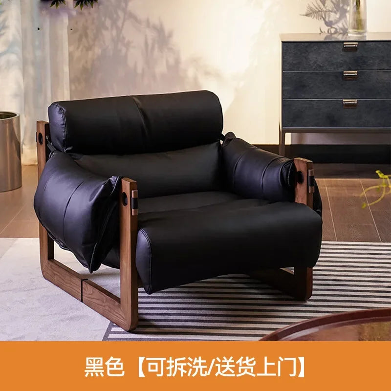 Leisure Chair in Ancient Oil Wax Leather Single Sofa Home Recliner Chairs for Bedroom