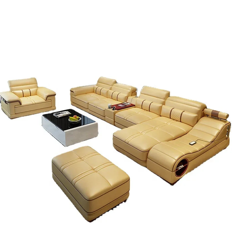 Leather Sectional Sofa for Living Room, Massage Recliner, Home Furniture, Modern Style