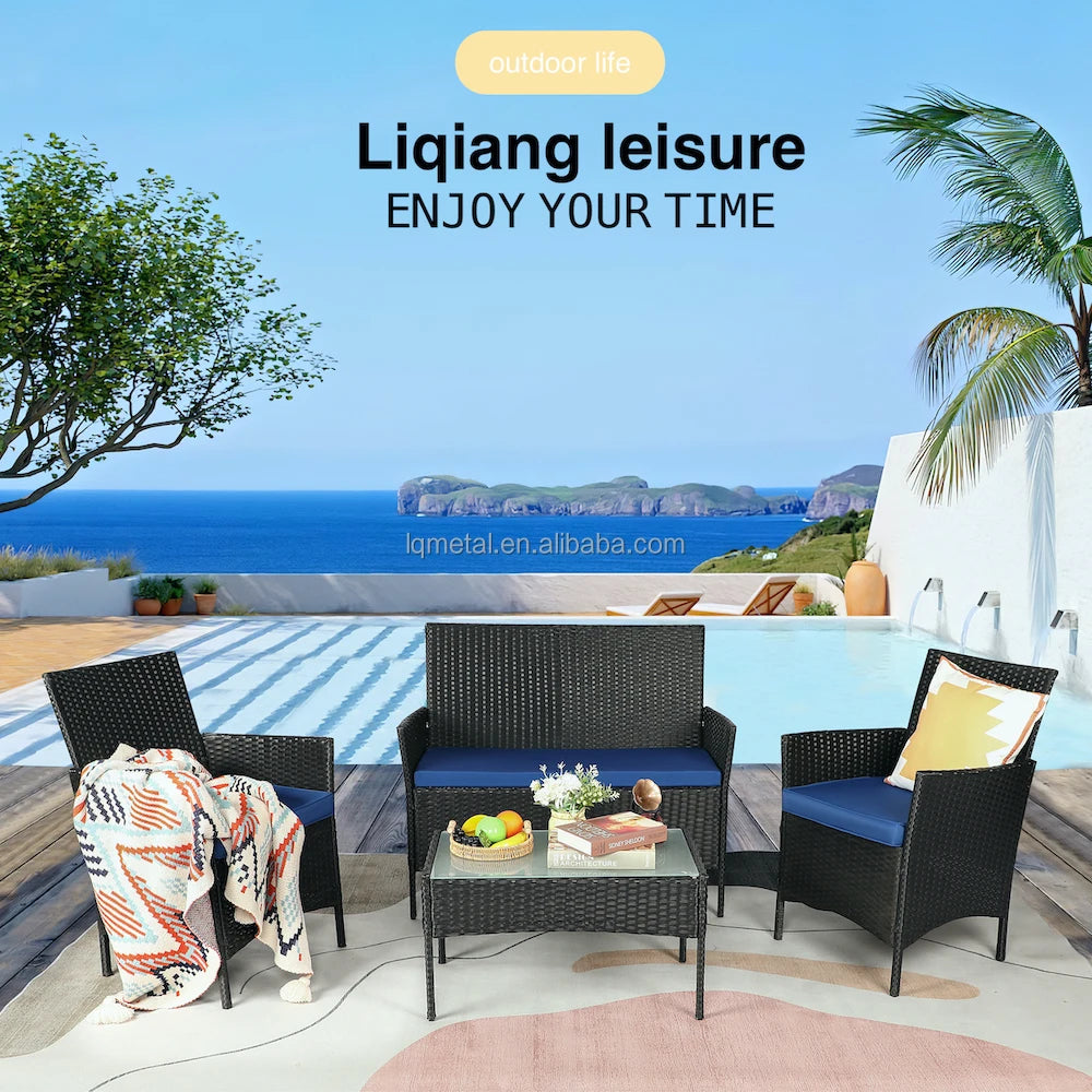 Premium Sofa Set Garden Sets 4PC Garden Patio Furniture with Cushion Back Cushion