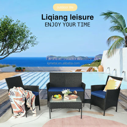Premium Sofa Set Garden Sets 4PC Garden Patio Furniture with Cushion Back Cushion