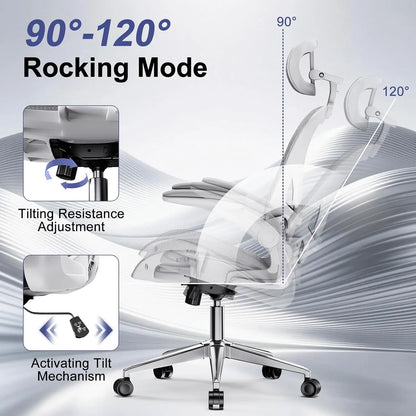 Ergonomic Mesh Office Chair, Flip Arms, Adjustable Headrest Lumbar & 90-120° Rocking Function, Customized