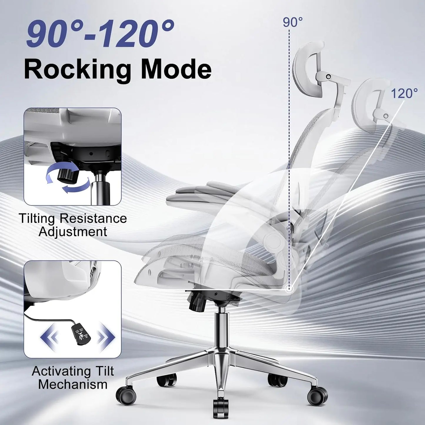 Ergonomic Mesh Office Chair, Flip Arms, Adjustable Headrest Lumbar & 90-120° Rocking Function, Customized