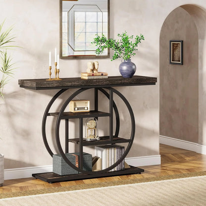 LITTLE TREE 41.3" Console Table, Industrial 4-Tier Sofa Table Entryway Table, Accent Tables with Storage Shelves for Living Room