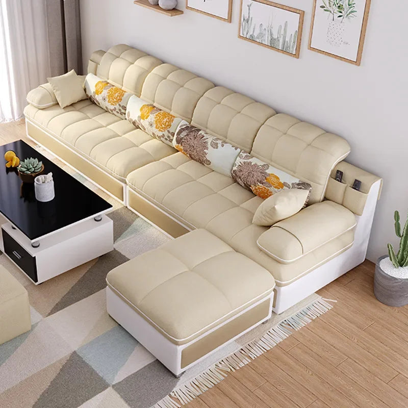 Nordic Modern Sky Blue L-Shaped Corner Sofa Soft Three Seater Loveseat and Bunk Bed Couch Set for Living Room