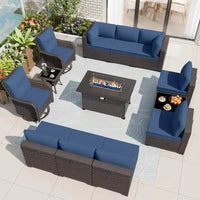 13-Piece Outdoor Furniture Set with 2 Swivel Chairs and Gas Fire Pit, Includes 10 Cushions for Patio Conversation