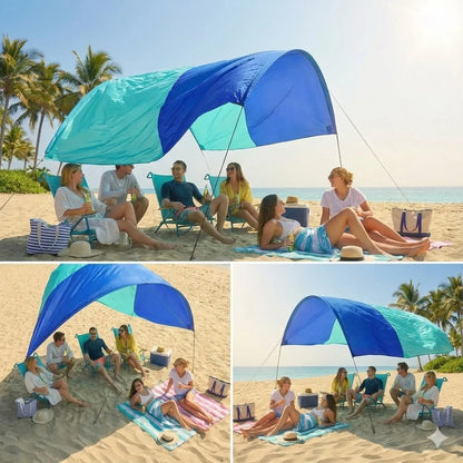 Wind-Resistant Beach Shade Tent 150 sq ft oversized canopy with sand anchors 4 lb ultralightweight UPF 50+ sun protection tent
