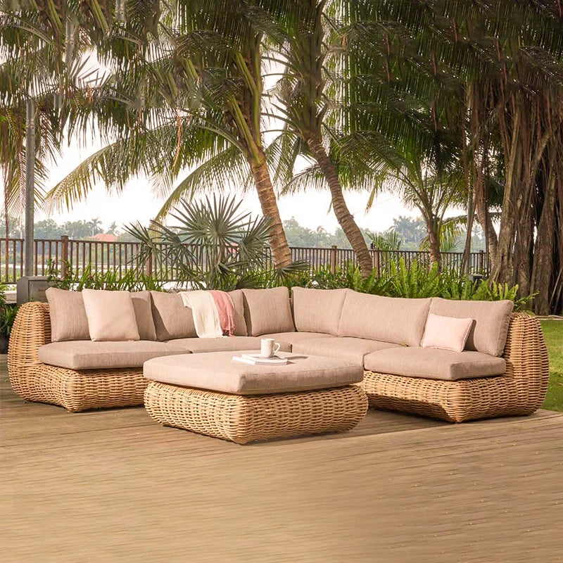 Outdoor rattan woven sofa, balcony, courtyard sofa, coffee table, outdoor rattan woven furniture