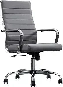 "contemporary ribbed home office chair, sleek leather meeting room seating, ergonomic desk chair for office, high-back executive