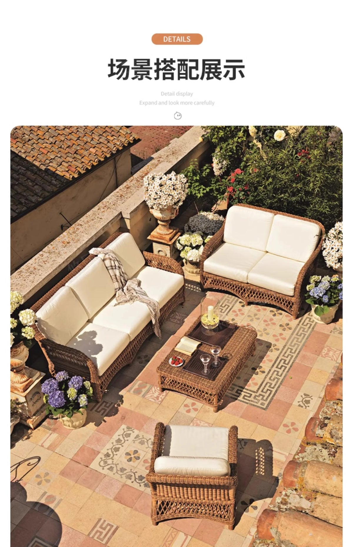 HXL outdoor sofa balcony rattan chair garden waterproof aluminum alloy outdoor terrace casual rattan sofa chair