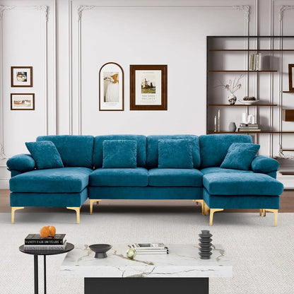 U-Shaped Sectional Sofa 114" Convertible L-Shape Chaise Ottoman Modular 4-Seat Sleeper Velvet Living Office Customized