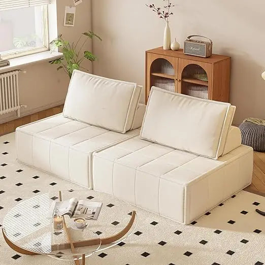 Modular Sectional Sofa, Corduroy Lounge Sofa with Movable Cushions, Modular Couch for  Living Room, Bedroom, Apartment