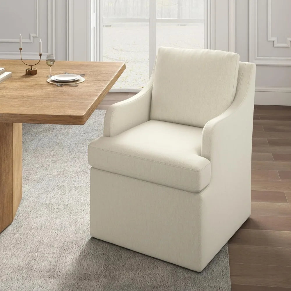 Upholstered Dining Chairs, Modern Kitchen Chairs Dinner Chairs with 4 Casters, Linen Armchair for Bedroom Reading Room Living R