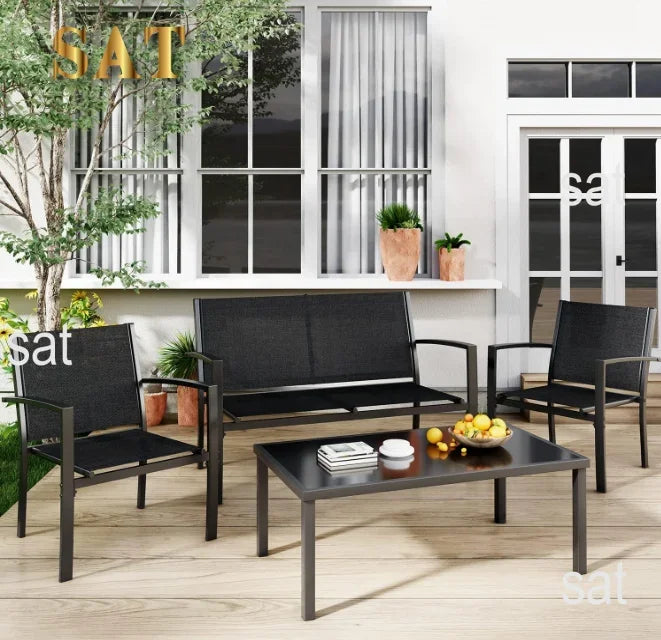 A Patio Furniture Set Outdoor Conversation Textilene Fabric Chairs for Lawn, Garden, Balcony, Poolside with A Glass Coffee Table