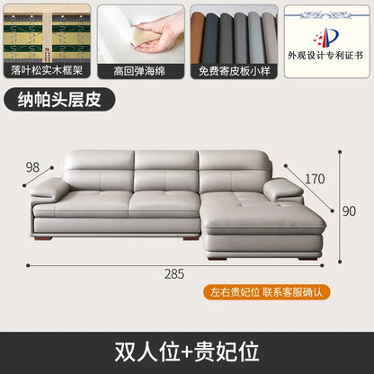 Leather sofa first layer cowhide modern simple size apartment living room left and right concubine leather sofa combination