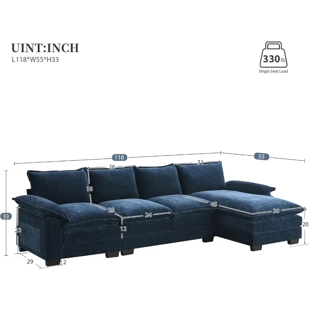 SAT Convertible Sectional Sofa, Modern Chenille Fabric L Shaped Living Room Furniture Set, 5 Seat Sofa with Chaise & Deep Seat
