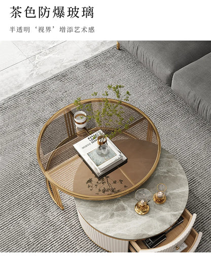 Light Luxury Stone Plate round Tea Table Small Apartment Modern Living Room Glass Coffee Table Living Room Home