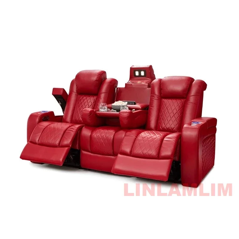 Luxury Dual Motors Power Reclining Sofa with LED Lighting, USB, Hidden Storage, Fold-Down Table & Tray – 3-Seat Recliner Sofa