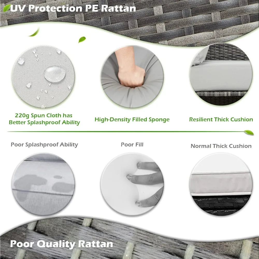 Patio Furniture Set, 7 Pieces Outdoor Patio Furniture with Dining Table&Chair, All Weather Wicker Conversation Set with Ottoman