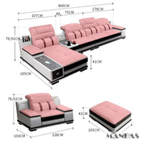 Modern Genuine Leather Sofa Living Room By MANBAS - Stylish Italian Couch with Bluetooth Speaker, USB & Adjustable Headrests
