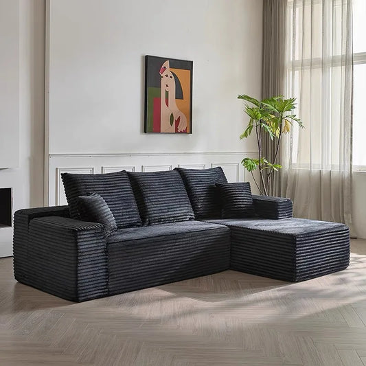 High quality modern L-shaped combination sofa comfortable corduroy fluffy design vacuum compression sofa