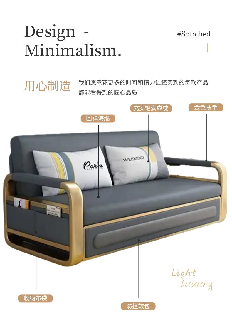 Dual-purpose simple multi-functional storage sofa bed retractable small apartment living room push-pull single double technology