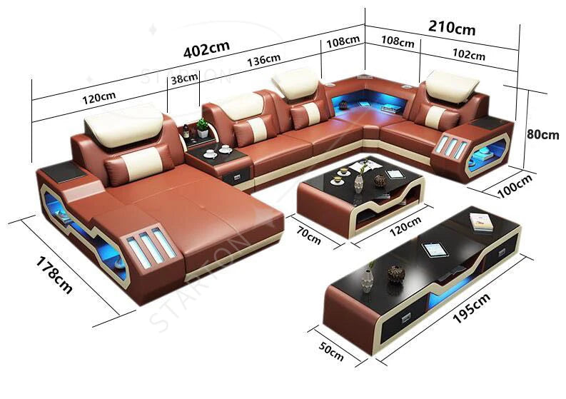 U-Shape Living Room Sofas Sets with Bluetooth Speaker High-end Villa Sofas Design Modularity Sofa for Living Room Furniture