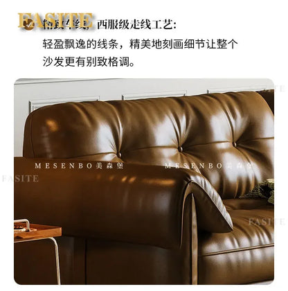 Oil wax leather sofa, French retro style, large and small apartment, living room straight combination