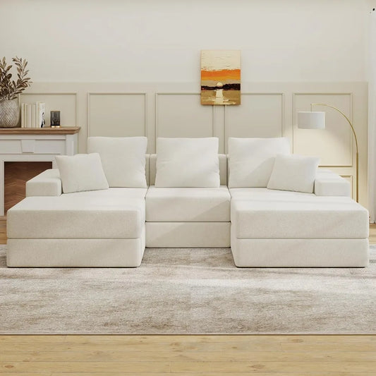 101" U-Shaped Cloud Sectional Couch for Living Room, Cloud Boneless Couch-No Assembly with Reversible Chaise