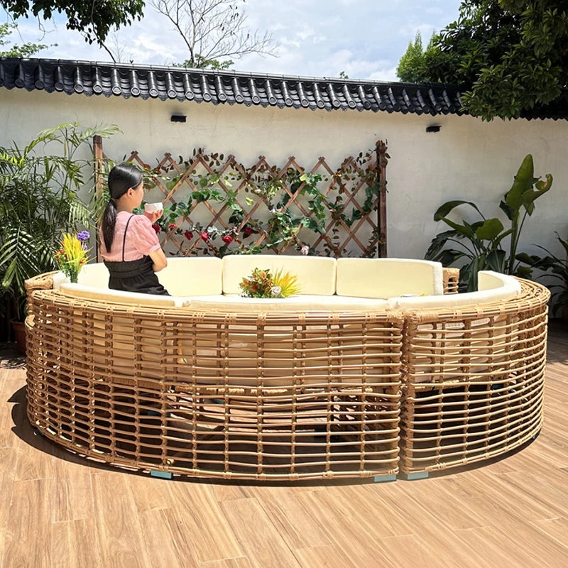 Outdoor rattan sofa courtyard open-air combination seat pe imitation rattan outdoor garden leisure balcony full circle curved ch