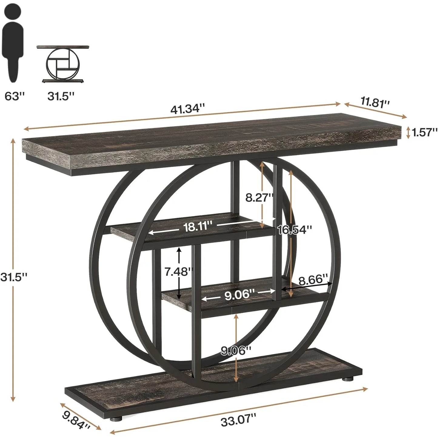LITTLE TREE 41.3" Console Table, Industrial 4-Tier Sofa Table Entryway Table, Accent Tables with Storage Shelves for Living Room