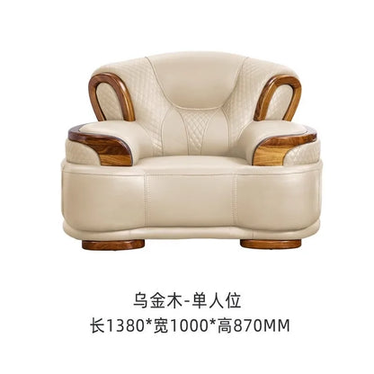Ebony leather living room sofa combination modern simple light luxury new Chinese style solid wood first layer cowhide furniture
