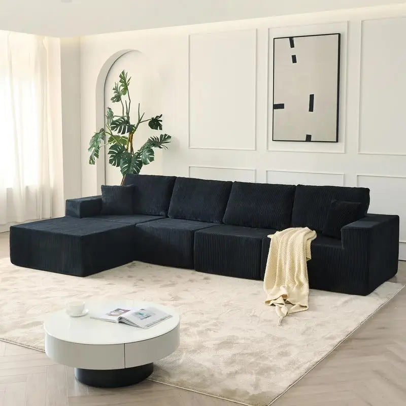 139.3" Modular Sectional Sofa, No Assembly Required, Cloud Couch with Ottoman & 2 Pillows, Ideal for Living Rooms & Bedrooms
