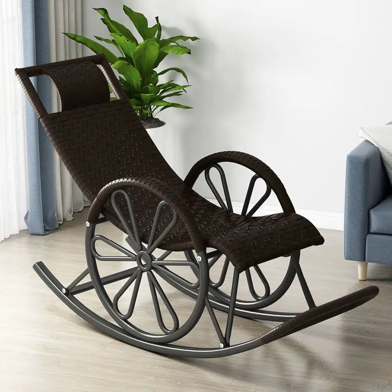 Hot Chair with Cushion and Floor Mat Ergonomic Wicker Recliner Lounge Chair for Patio Balcony Living Room