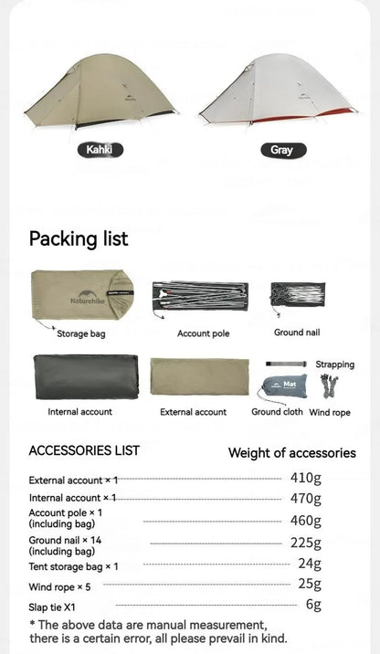 Naturehike Cloud Up Pro Tent 1 2 Person 20D Ultralight Portable Waterproof Camping Tent Outdoor Hiking Travel Backpacking Tent
