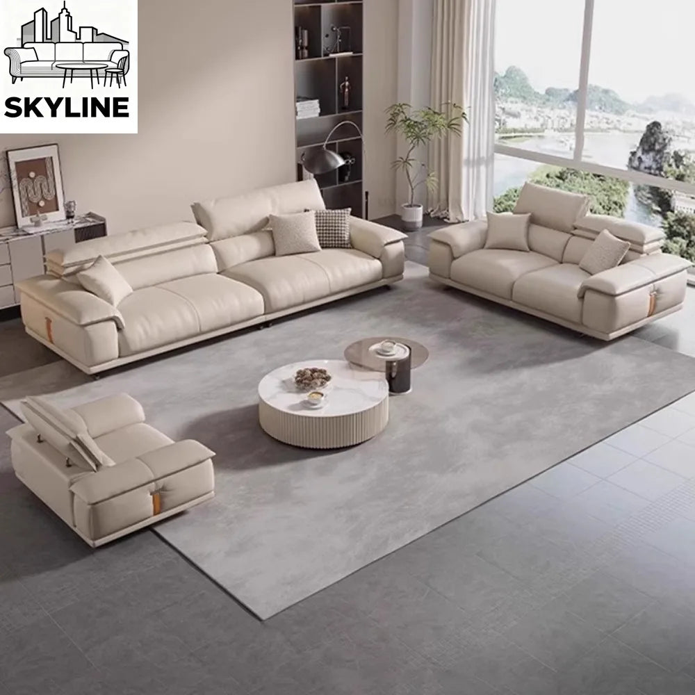 Genuine Leather Italian Living Room Sofa Luxury Lounge Designer Minimalist Sofas Modern Family Muebles Furniture Decoration
