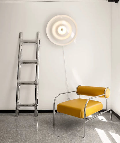 Art Deco Style Chrome & Leather Lounge Chair,Accent Leisure Chair with Geometric Metal Frame,Retro Furniture for Living Room
