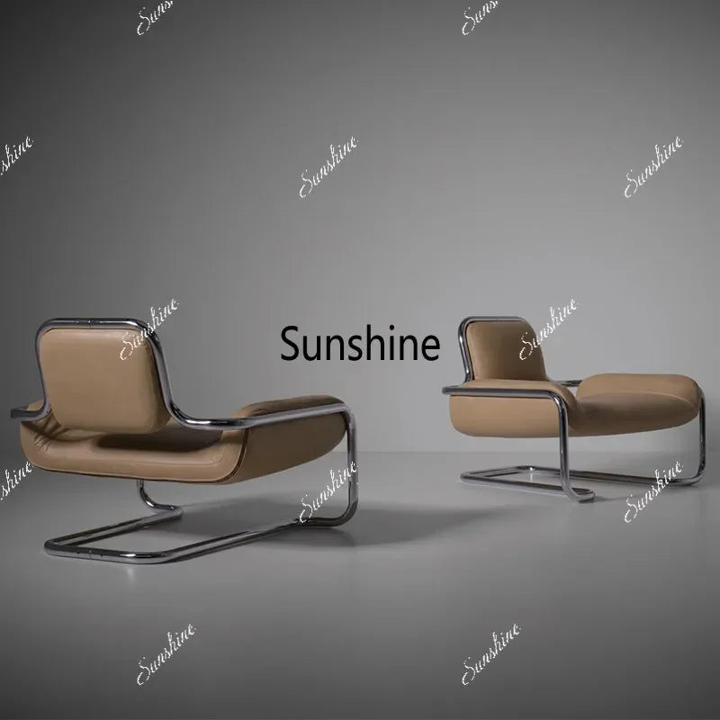 Nordic hardware leather bending chair simple living room balcony back chair