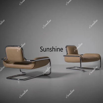 Nordic hardware leather bending chair simple living room balcony back chair