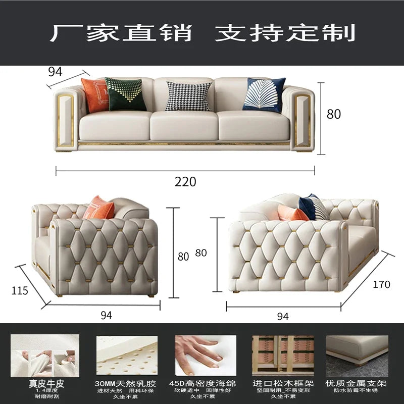 A2-7   new light luxury leather sofa living room combination size modern simple first-layer cowhide sofa