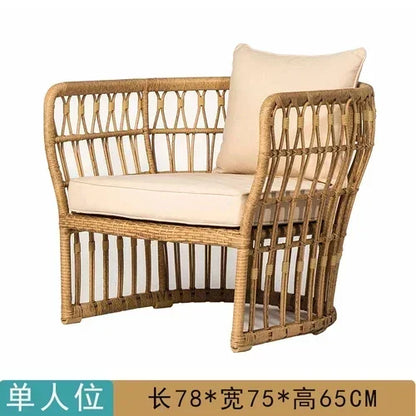 Simple Home Restaurant Garden Sofas Comfortable Balcony Coffee Shop Rattan Chair Outdoor Courtyard Villa Furniture Casual Sofa H