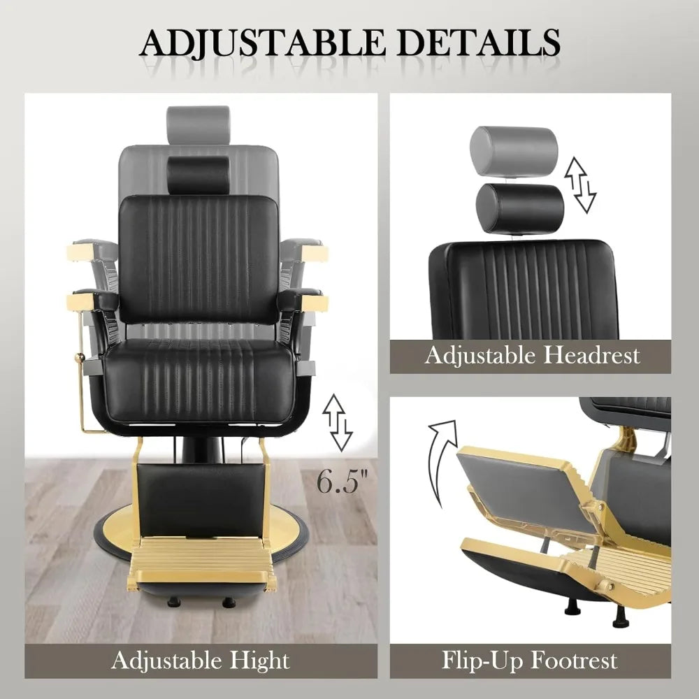 Vintage Barber Chair, Recline Hair Salon Hairdresser Chair with Removable Headrest, 360 Swivel Shampoo Beauty Salon Spa Styling