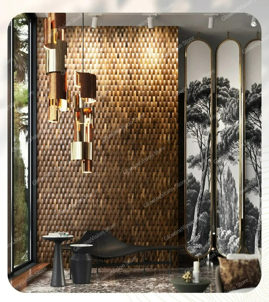 3D Mosaic Wall Panel Black Walnut Solid Wood Light Luxury Simple Acoustic Diffuser Background Wall Decoration Wall Stickers