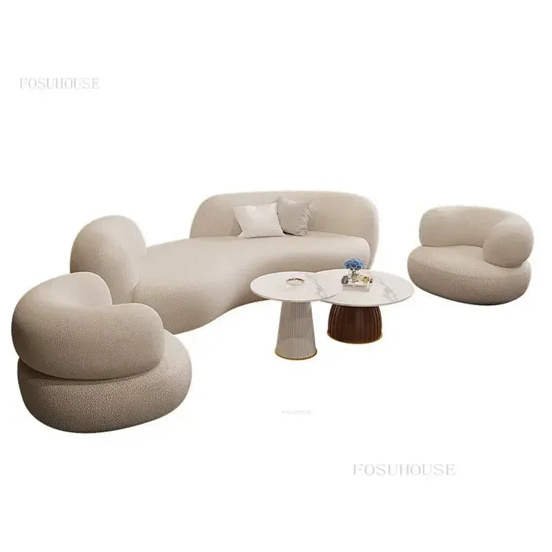 Nordic Simple Fabric Curved Living Room Sofas for Home Furniture Modern Luxury Lambswool Sofa Clothing Store Creative Sofa w
