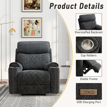 HAOMARKETS Electric Recliner Chair, Soft Fabric Power Recliners with Metal Cup Holders, Single Overstuffed Heavy Duty Reclining