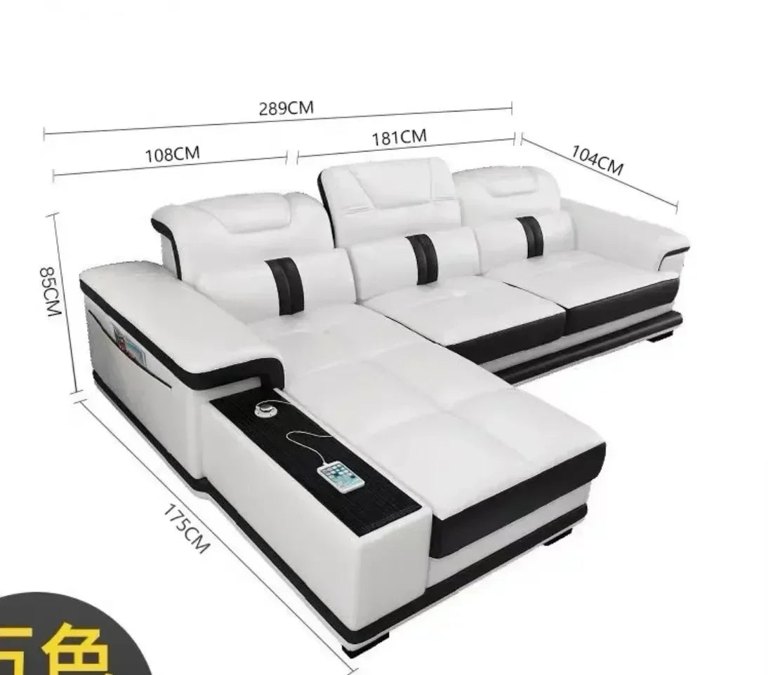 durable Living Room Sofa set corner sofa speaker real genuine cow leather sectional sofas nordic L shape bluetooth headrest func