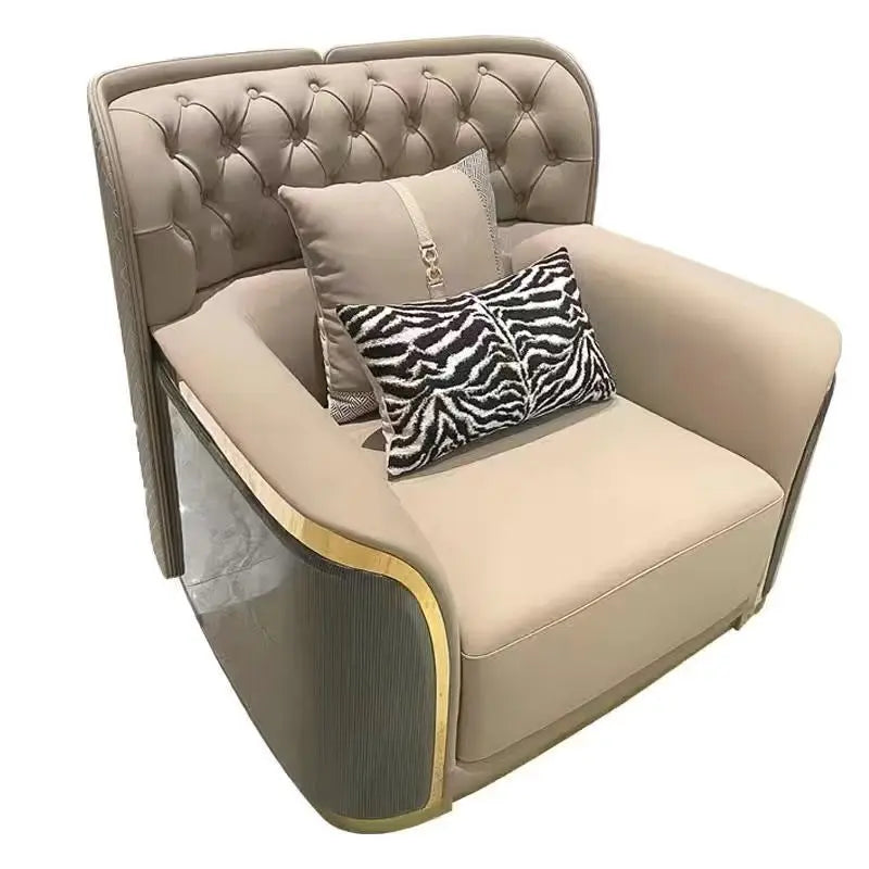 Italian light luxury leather sofa modern high-end straight row villa large flat floor